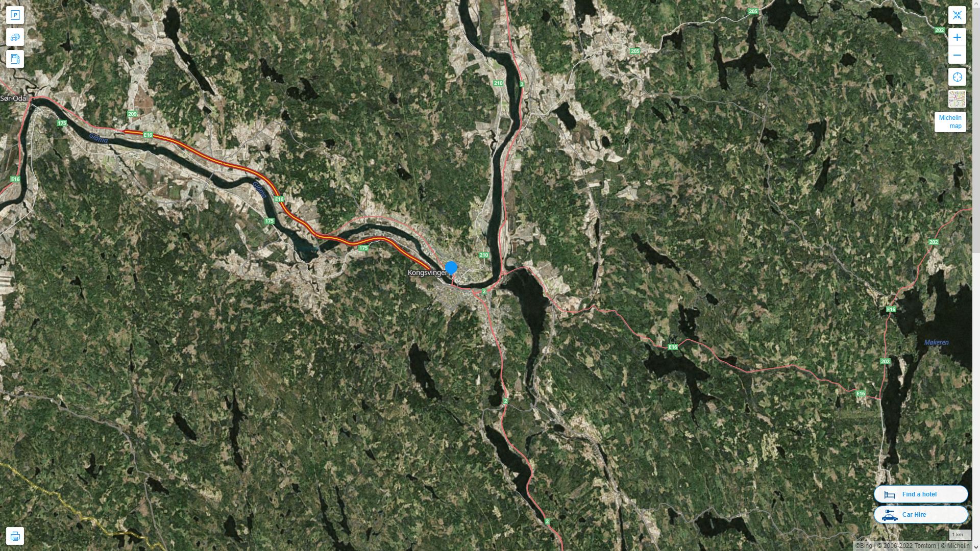 Kongsvinger Highway and Road Map with Satellite View